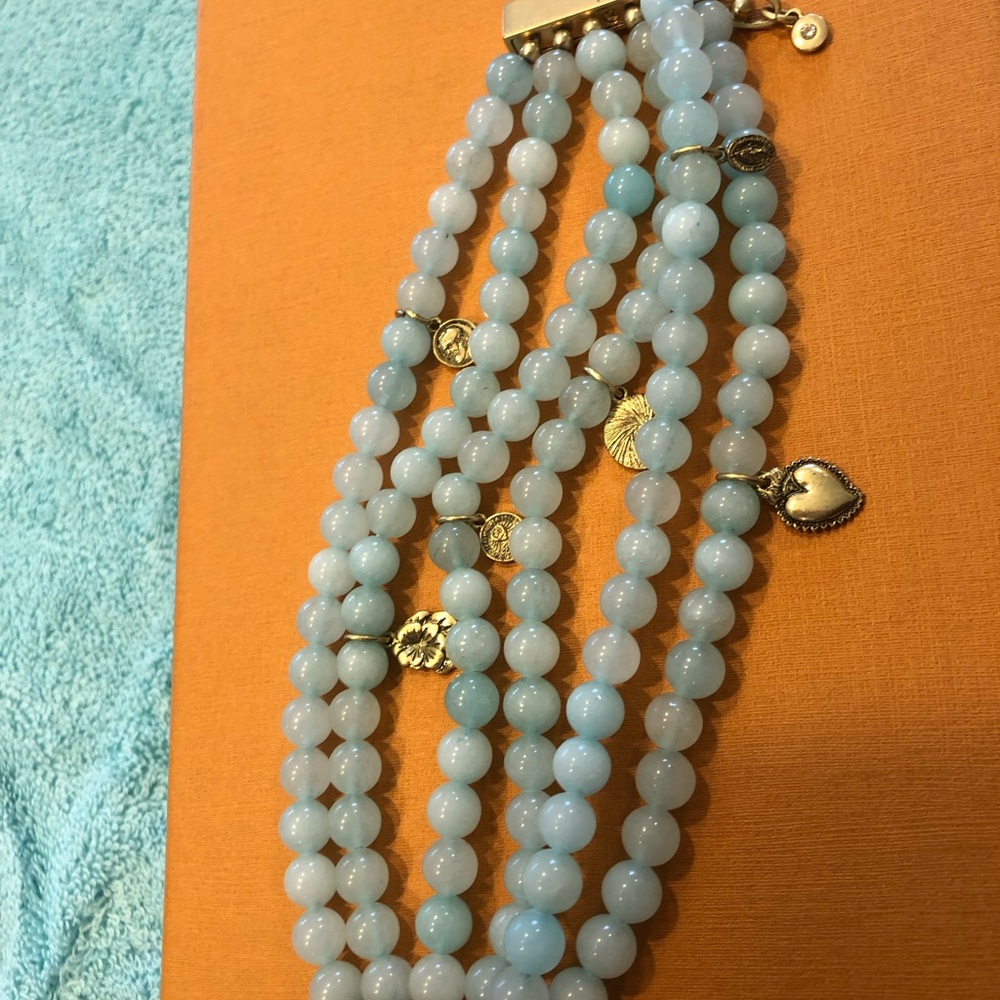 CAbi Pale Blue Beaded Multi-Strand Bracelet with Gold Charms - Picture 3 of 5